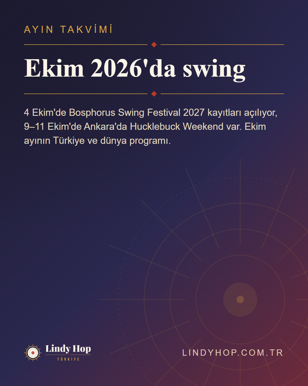Ekim 2026'da swing: Ankara'da Hucklebuck, Bosphorus kayıtları ve dünyadan seçmeler